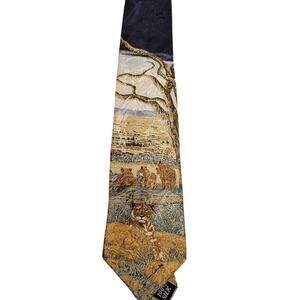 Vintage Wildebeest Migration Endangered Species  Silk Tie Lion Safari